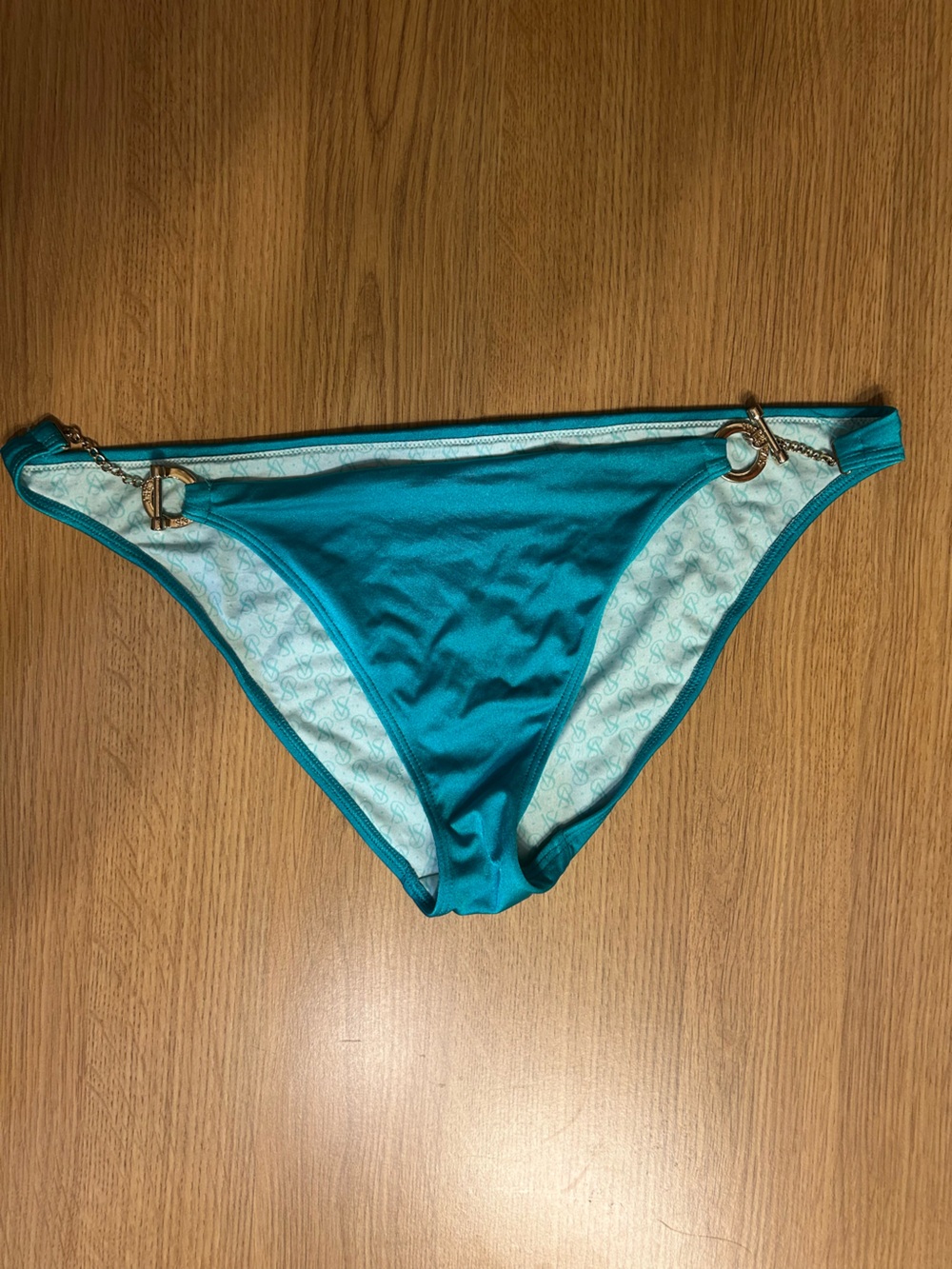 Victoria's Secret Teal Bikini Bottom with Gold Ring Accents